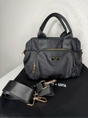 Saint & Sofia Black Mini Nylon Satchel with Gold Hardware